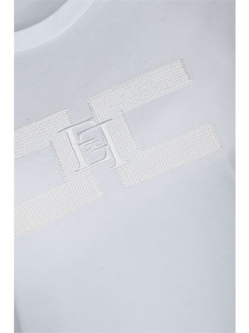 T-shirt in jersey con doppio logo ricamato Gesso Elisabetta Franchi | MA00756E2270